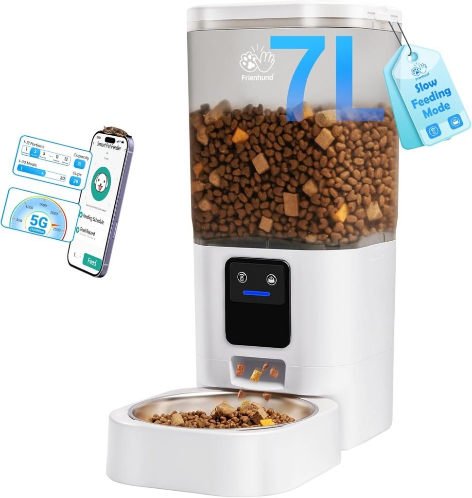 Automatic Cat Feeder with 5G WiFi: Automatic Dog Feeder with Slow Feed  Smart APP Control, 7L Timed Auto Cat Food Dispenser with Alexa for Pets, Detachable for Easy Cleaning - 29 Cups