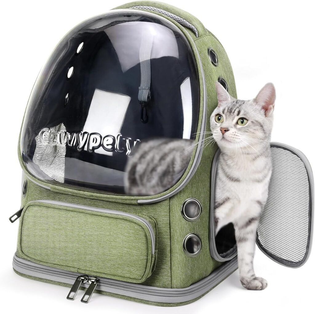 Cat Backpack Carrier, Breathable Cat Carrier Large Space Bubble Pet Backpack for Kitty Small Dog up to 15lbs, Transparent Foldable Pet Carrier for Travel Hiking