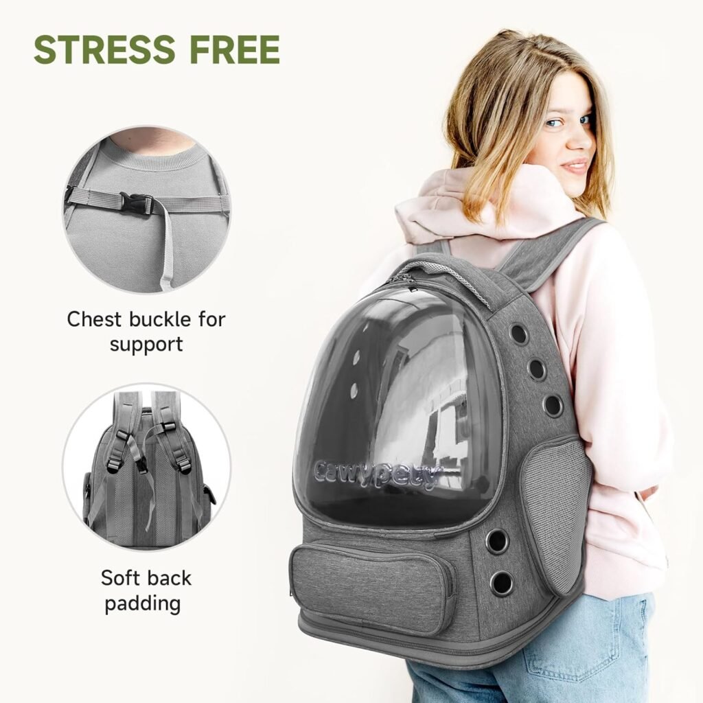 Cat Backpack Carrier, Breathable Cat Carrier Large Space Bubble Pet Backpack for Kitty Small Dog up to 15lbs, Transparent Foldable Pet Carrier for Travel Hiking