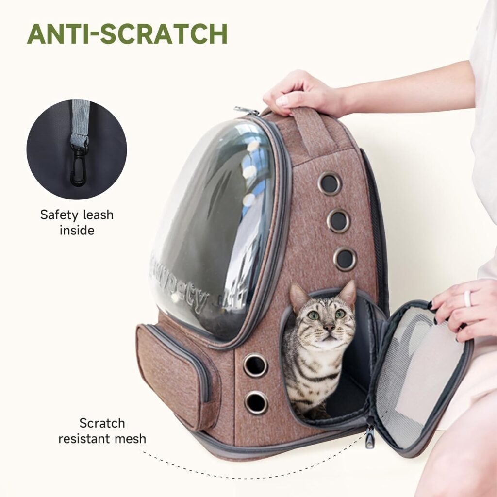 Cat Backpack Carrier, Breathable Cat Carrier Large Space Bubble Pet Backpack for Kitty Small Dog up to 15lbs, Transparent Foldable Pet Carrier for Travel Hiking