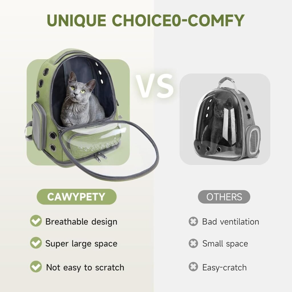 Cat Backpack Carrier, Breathable Cat Carrier Large Space Bubble Pet Backpack for Kitty Small Dog up to 15lbs, Transparent Foldable Pet Carrier for Travel Hiking