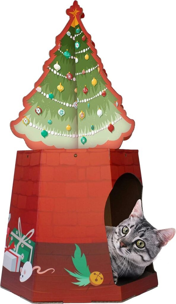 Christmas Cat House Cat Scratcher w/Bonus Catnip Included