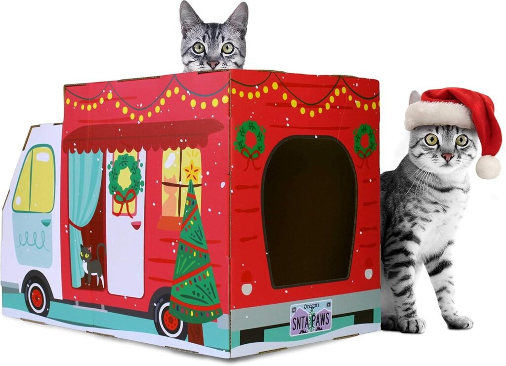 Christmas Cat House Cat Scratcher w/Bonus Catnip Included