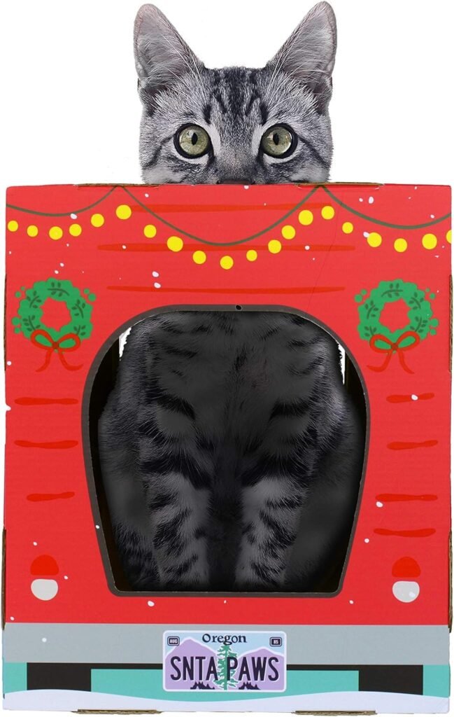 Christmas Cat House Cat Scratcher w/Bonus Catnip Included