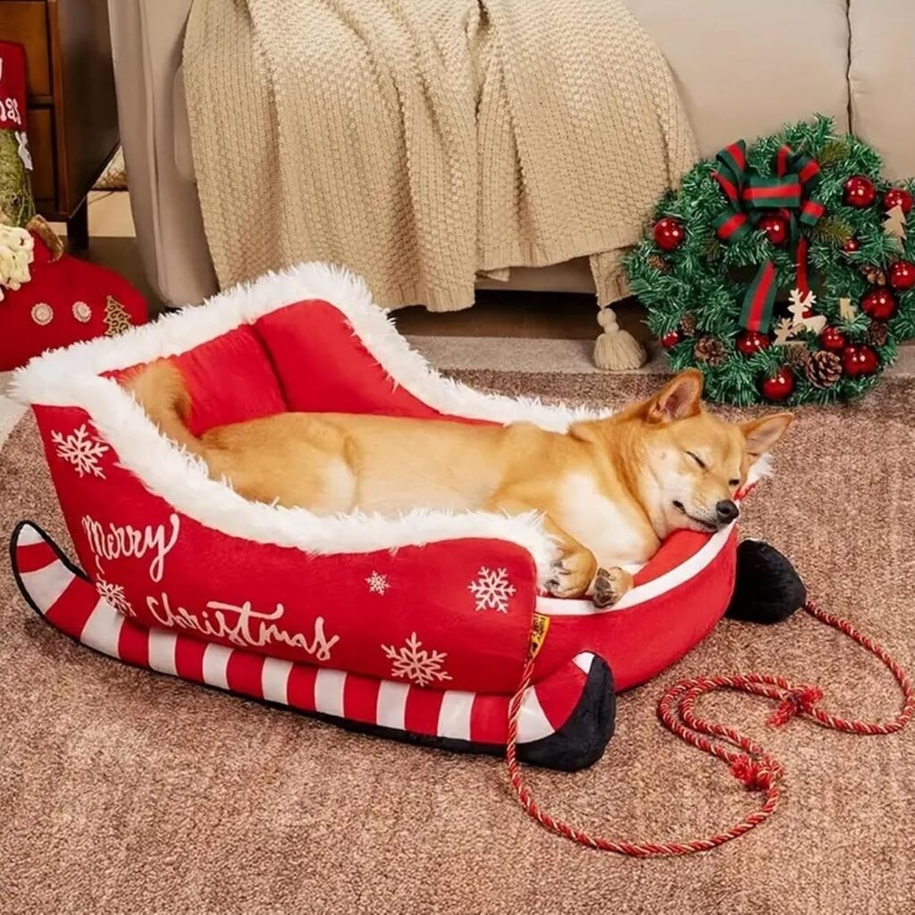 Christmas Sleigh Dog Bed - Funny Santa Sleigh Pet Warm Bed | Removable Washable Plush Pet Warm Sofa with Non-Slip Base | Christmas Cat Dog Nest for Winter Indoor Outdoor (M) Christmas Sleigh Dog Bed - Funny Santa Sleigh Pet Warm Bed | Removable Washable Plush Pet Warm Sofa with Non-Slip Base | Christmas Cat Dog Nest for Winter Indoor Outdoor (M)