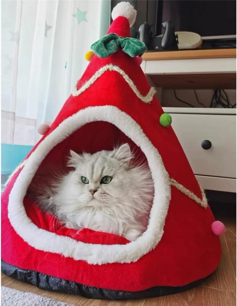 Christmas tree cat bed for indoor cats house tent with detachable pillow xmas cave beds for pets cats and dogs 197 x 177