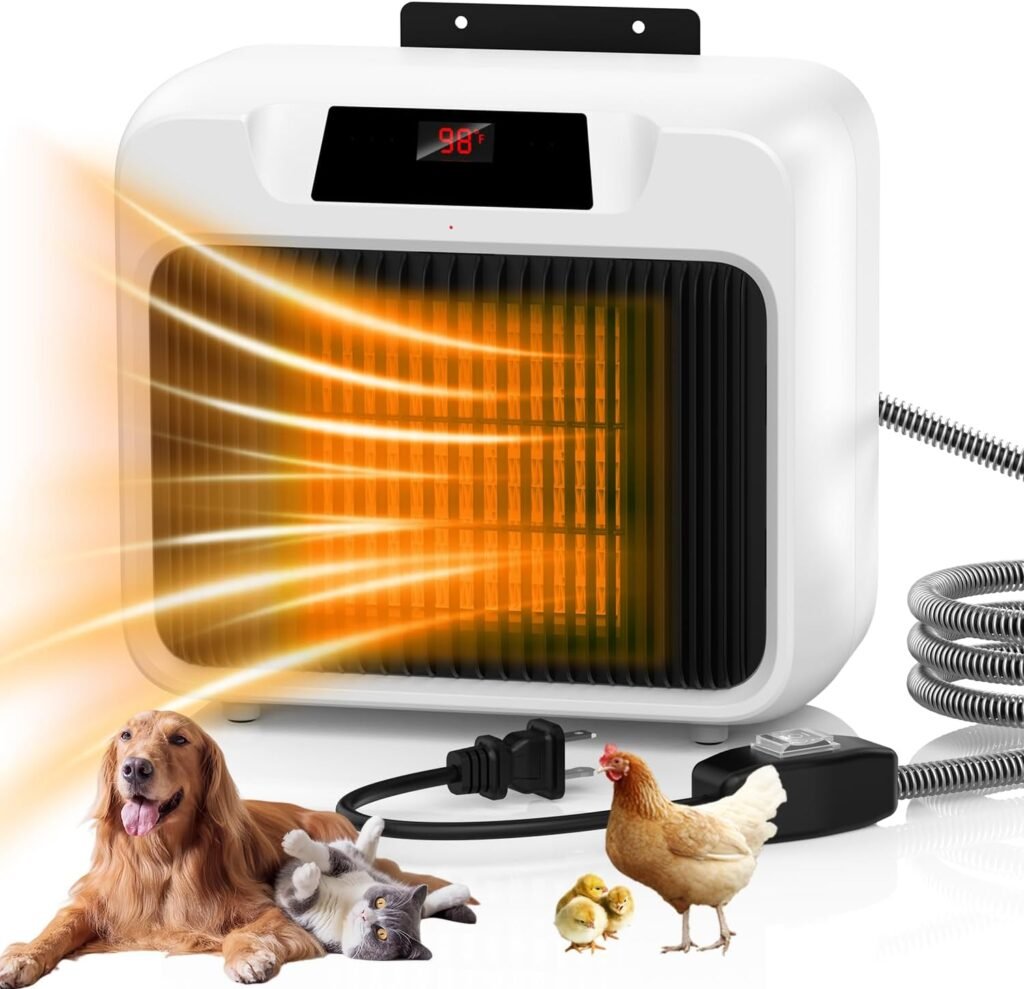 Dog House Heater With Thermostat,Heated Dog House With 6FT Anti Chew Cord and 2 Heating Mode (300/600W), Safe Pet House Heater for Dogs Chicken Coops Rabbits