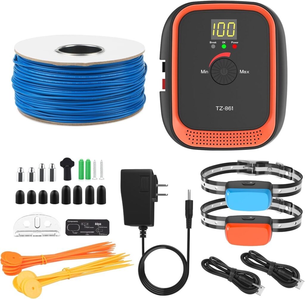 Electric Fence for Dogs, Rechargeable Underground Dog Fence System with 656Ft Wire, In Ground Dog Fence with 2 Waterproof Collar, Wired Dog Fence System Outdoor Training for Yard (for 2 Dogs)