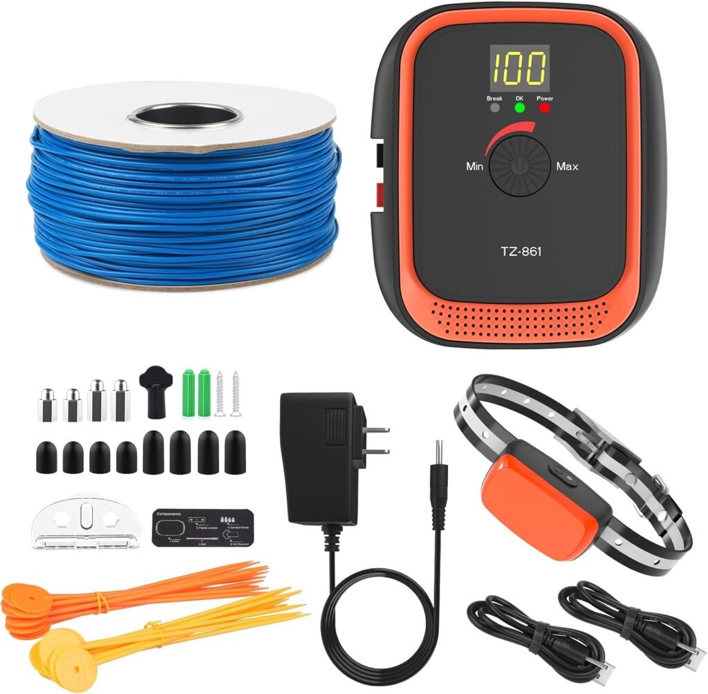 Electric Fence for Dogs, Rechargeable Underground Dog Fence System with 656Ft Wire, In Ground Dog Fence with 2 Waterproof Collar, Wired Dog Fence System Outdoor Training for Yard (for 2 Dogs)