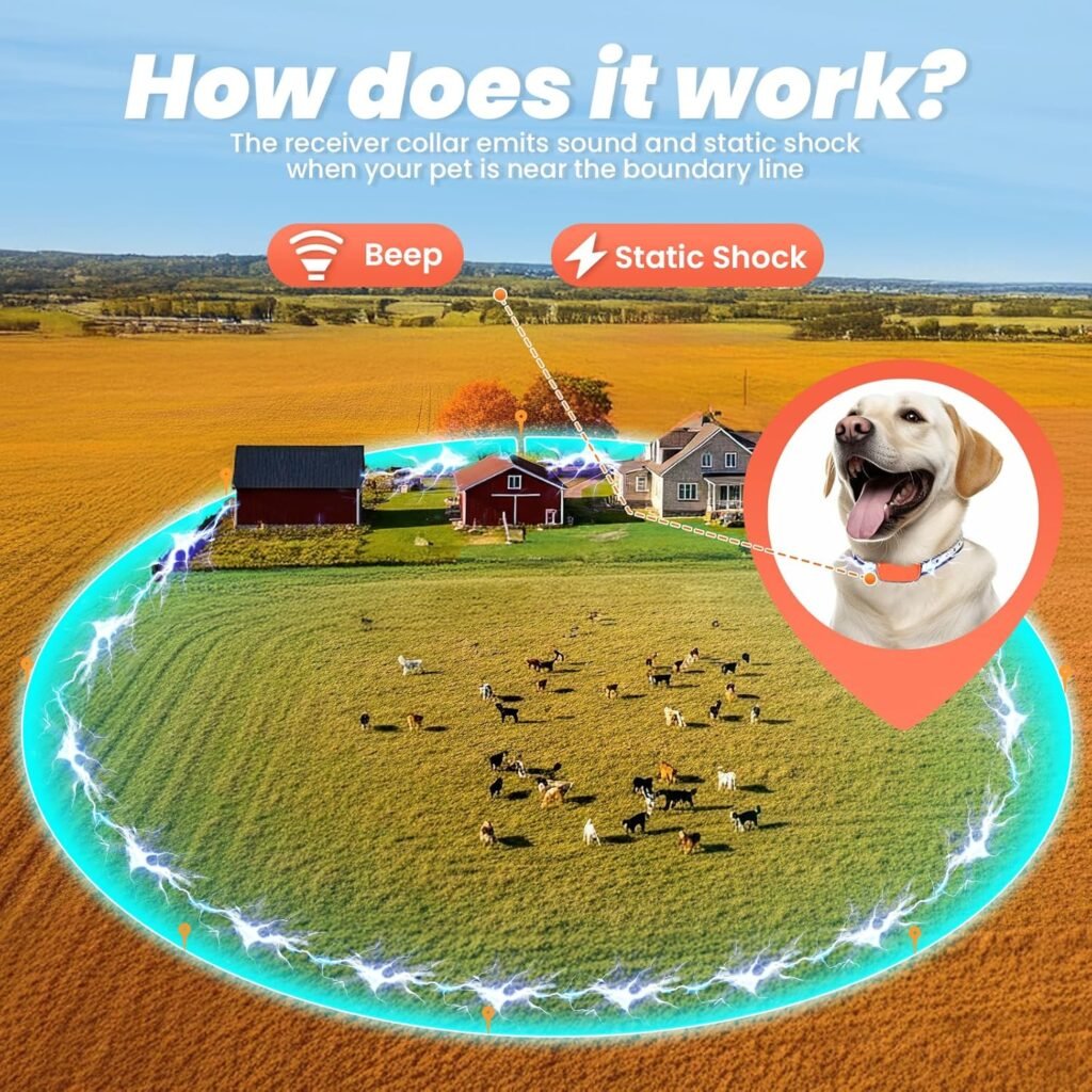 Electric Fence for Dogs, Rechargeable Underground Dog Fence System with 656Ft Wire, In Ground Dog Fence with 2 Waterproof Collar, Wired Dog Fence System Outdoor Training for Yard (for 2 Dogs)