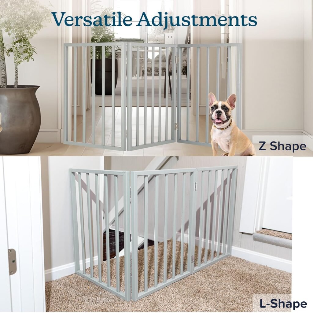 Pet Gate - 4-Panel Indoor Foldable Dog Fence for Stairs, Hallways, or Doorways - 72x24-Inch Wood Freestanding Dog Gates by PETMAKER (Black) Pet Gate - 4-Panel Indoor Foldable Dog Fence for Stairs, Hallways, or Doorways - 72x24-Inch Wood Freestanding Dog Gates by PETMAKER (Black)