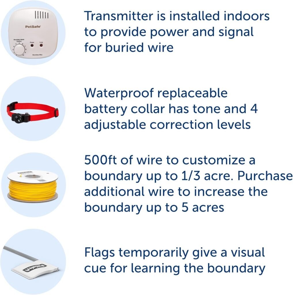 PetSafe Basic In-Ground Pet Fence Underground Dog Fence, Pet Electric Containment, Waterproof Collar for Dogs, Adjustable Collar Fits Neck Sizes 6-26 in, Wired Dog Containment System (Multi-Color)