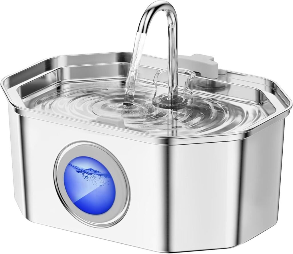 Cat Water Fountain Stainless Steel 108oz/3.2L, APAUK Automatic Pet Fountain Dog Water Dispenser with Water Level Window, Quiet Cat Fountain for Drinking, Inside with Replacement(1 Filters1 Sponges) Cat Water Fountain Stainless Steel 108oz/3.2L, APAUK Automatic Pet Fountain Dog Water Dispenser with Water Level Window, Quiet Cat Fountain for Drinking, Inside with Replacement(1 Filters1 Sponges)