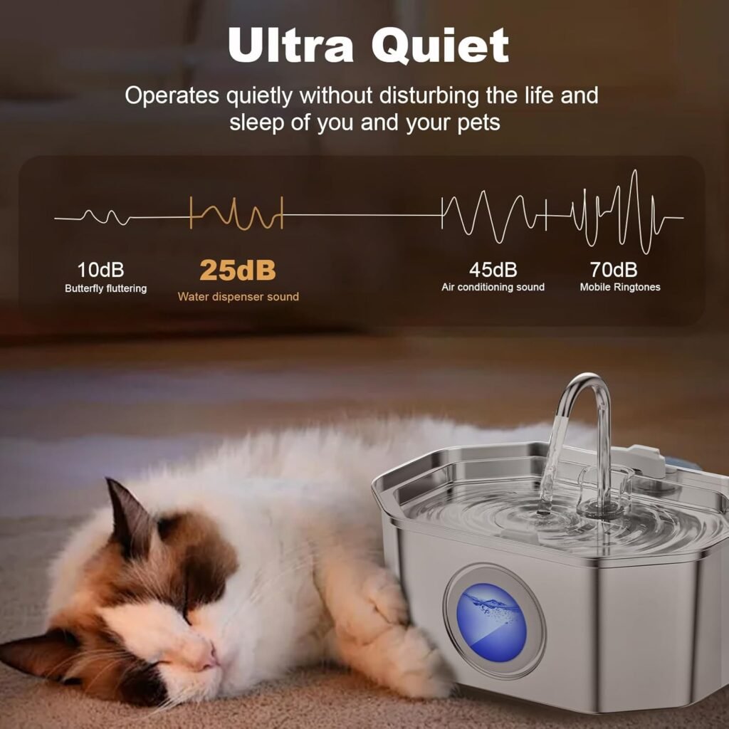 Cat Water Fountain Stainless Steel 108oz/3.2L, APAUK Automatic Pet Fountain Dog Water Dispenser with Water Level Window, Quiet Cat Fountain for Drinking, Inside with Replacement(1 Filters1 Sponges) Cat Water Fountain Stainless Steel 108oz/3.2L, APAUK Automatic Pet Fountain Dog Water Dispenser with Water Level Window, Quiet Cat Fountain for Drinking, Inside with Replacement(1 Filters1 Sponges)