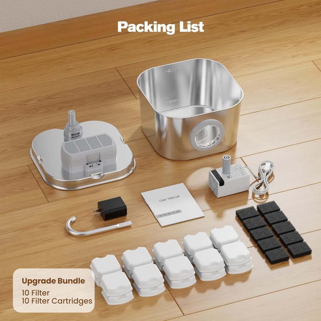 Cat Water Fountain Stainless Steel: Pet Fountains for Cats/Dog Indoor Automatic Waterer Bowls for Drinking Small Animal Water Dispenser Metal Pets Watering Faucet Bottle Auto Kitty Watering Supplies