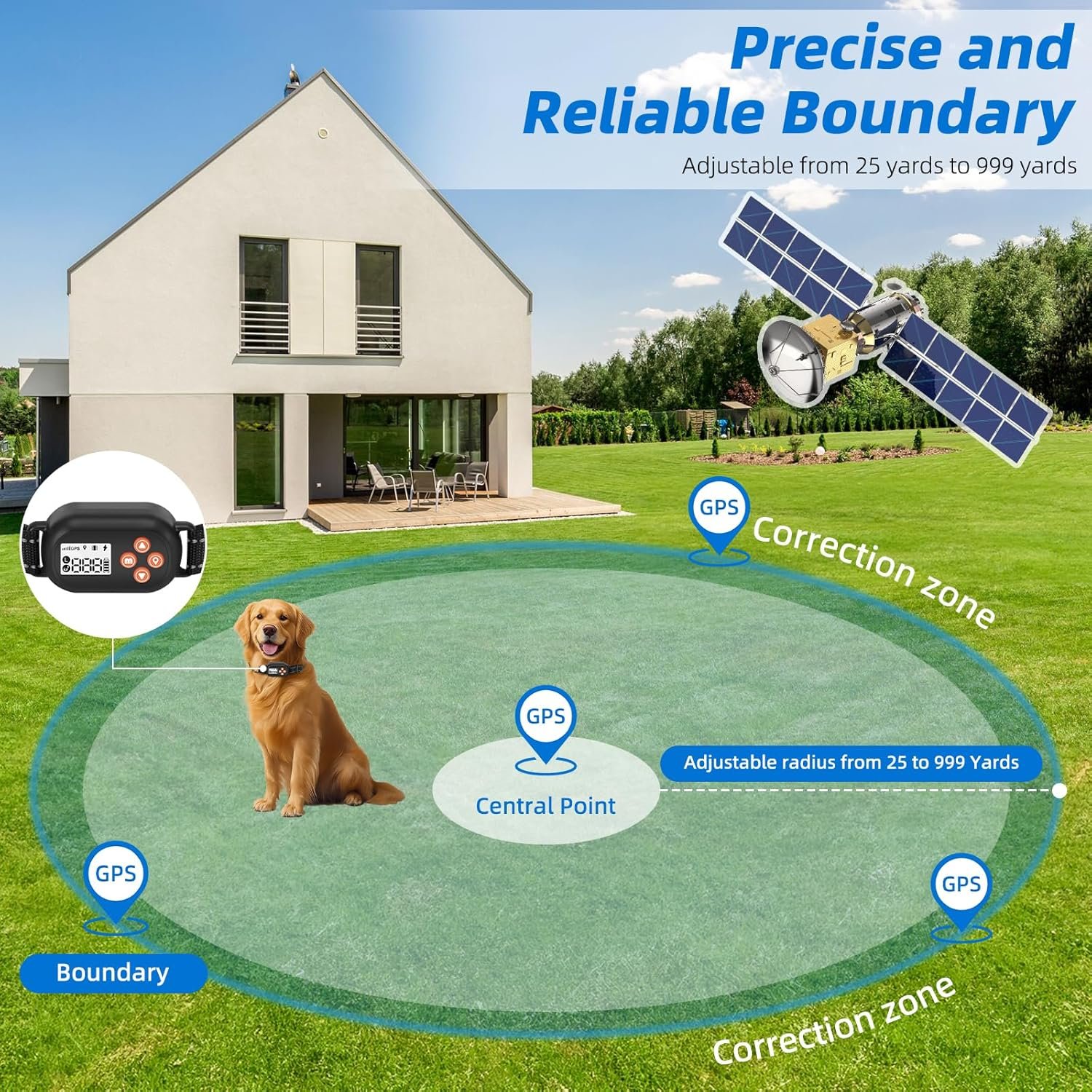 Gps wireless dog fence electric pet fence system ipx6 waterproof collar beep vibration shock correction for dogs over 18