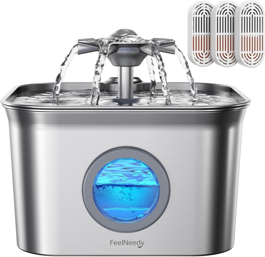 Stainless Steel Cat Water Fountain for Drinking with 3 Filters, 2.8L Auto Pet Drinking Fountain for Cats with 20dB Ultra-Quiet Pump, 24/7 Circulation Filtration LED Water Level Window Dishwasher Safe Stainless Steel Cat Water Fountain for Drinking with 3 Filters, 2.8L Auto Pet Drinking Fountain for Cats with 20dB Ultra-Quiet Pump, 24/7 Circulation Filtration LED Water Level Window Dishwasher Safe
