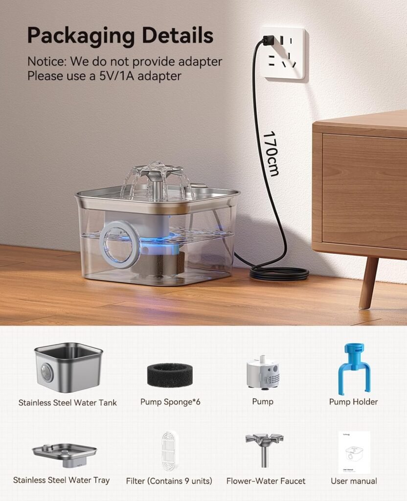 Stainless Steel Cat Water Fountain for Drinking with 3 Filters, 2.8L Auto Pet Drinking Fountain for Cats with 20dB Ultra-Quiet Pump, 24/7 Circulation Filtration LED Water Level Window Dishwasher Safe Stainless Steel Cat Water Fountain for Drinking with 3 Filters, 2.8L Auto Pet Drinking Fountain for Cats with 20dB Ultra-Quiet Pump, 24/7 Circulation Filtration LED Water Level Window Dishwasher Safe