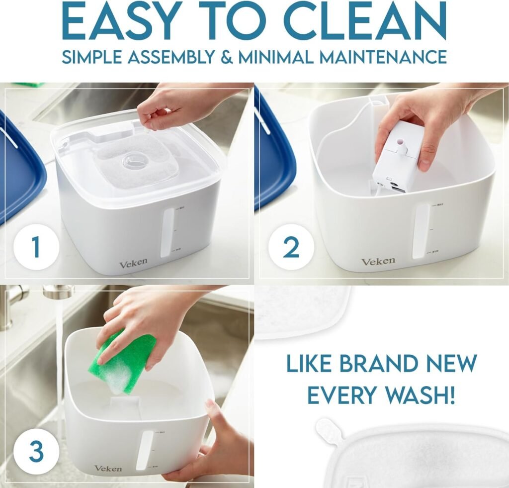 Veken Innovation Award Winner 95oz/2.8L Pet Fountain, Automatic Cat Water Fountain Dog Water Dispenser with Replacement Filters, Gifts for Christmas, Cats, Dogs, Multiple Pets (Grey, Plastic)