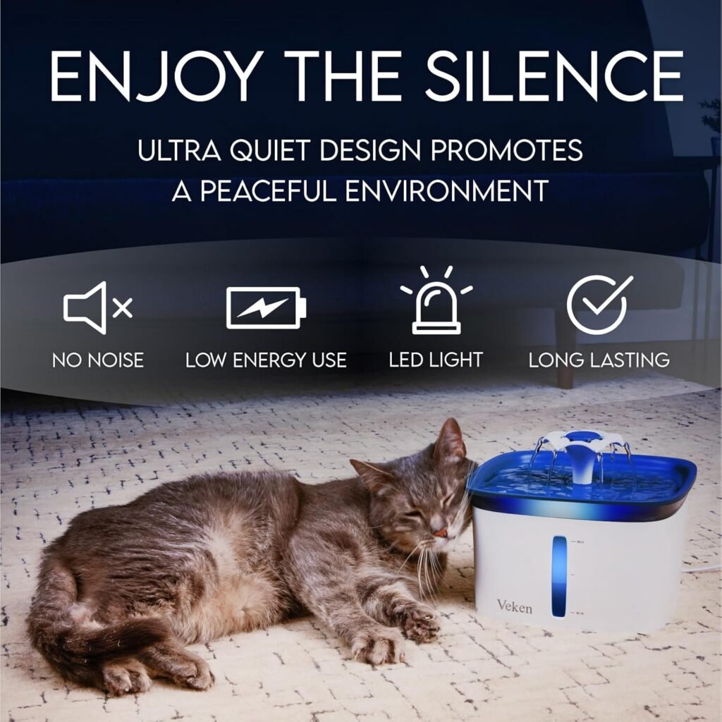 Veken Innovation Award Winner 95oz/2.8L Pet Fountain, Automatic Cat Water Fountain Dog Water Dispenser with Replacement Filters for Cats, Dogs, Multiple Pets (Blue, Plastic)