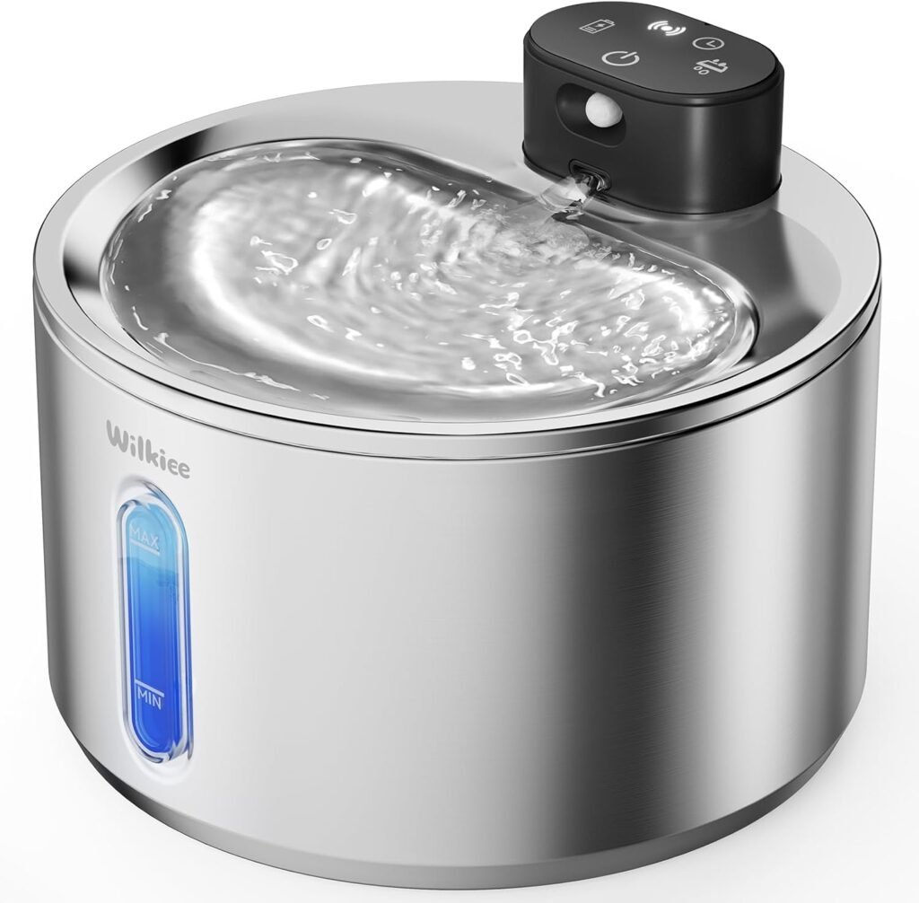 Wireless Cat Water Fountain, 135fl.oz/4L Stainless Steel Cat Fountain Battery Operated, Pet Water Dispenser Cordless for Cats  Dogs Indoor (1 Set Filter)