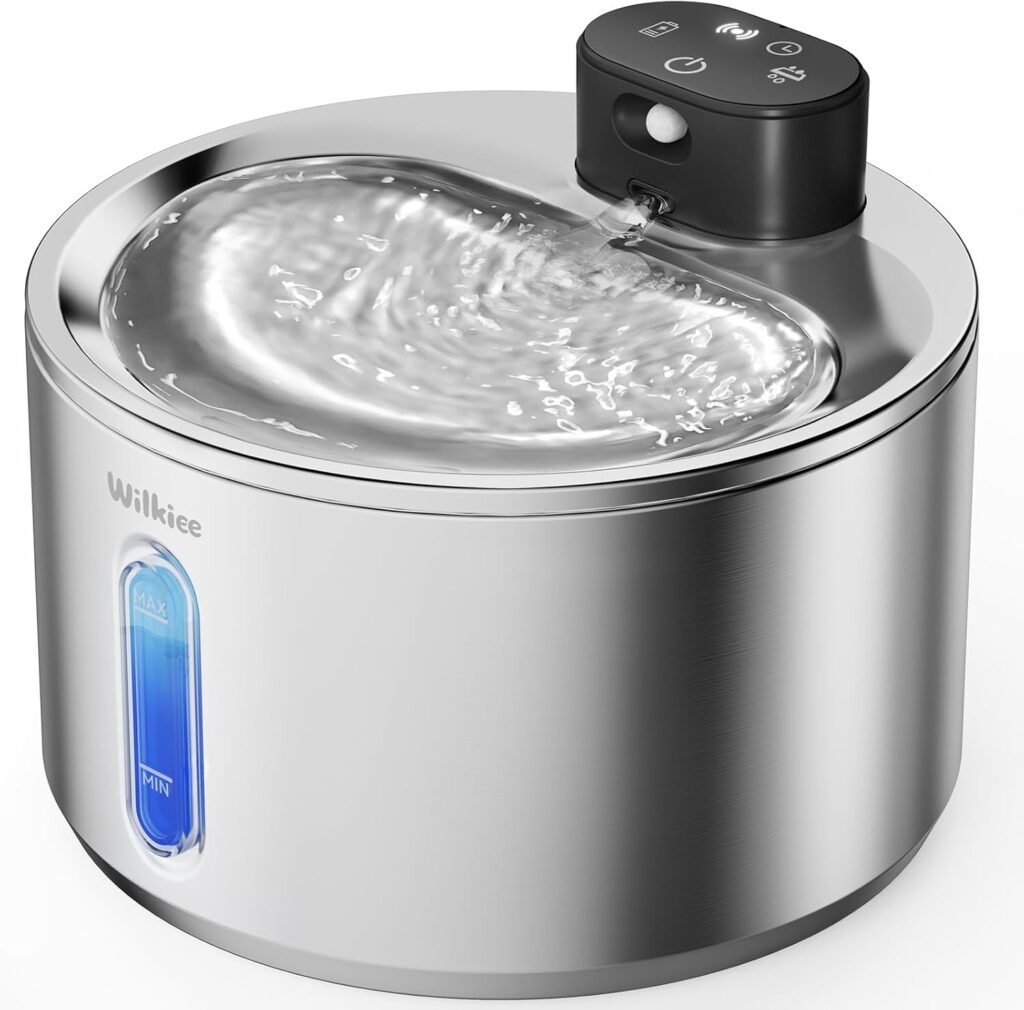 Wireless Cat Water Fountain, 135fl.oz/4L Stainless Steel Cat Fountain Battery Operated, Pet Water Dispenser Cordless for Cats  Dogs Indoor (1 Set Filter)
