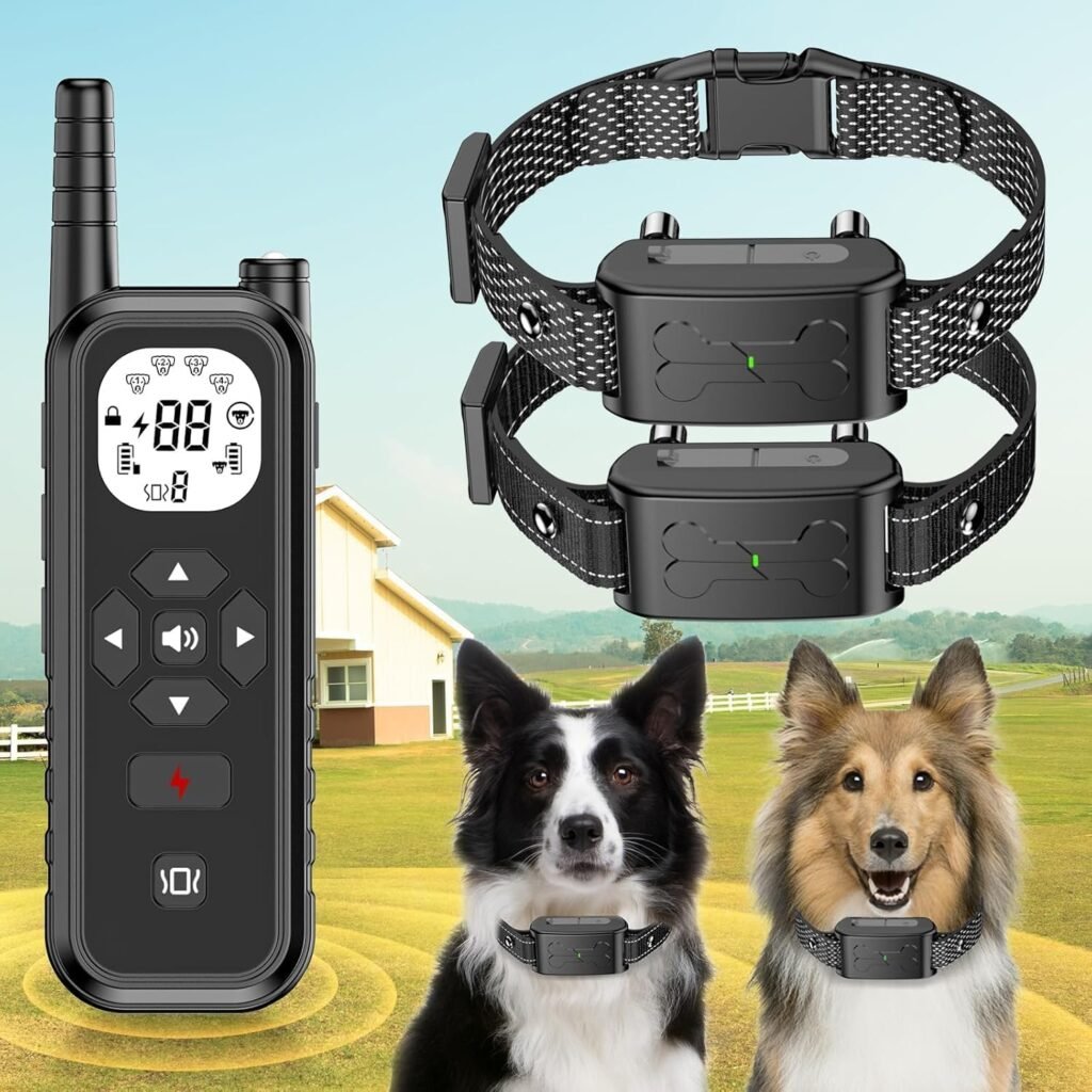 Wireless Dog Fence, Electric Fence for Dogs, Training Collar with Remote System 185 Days Standby Time, Waterproof  Flash Light Portable Dog Perimeter Collar with 3 Training Mode for 2 Dogs