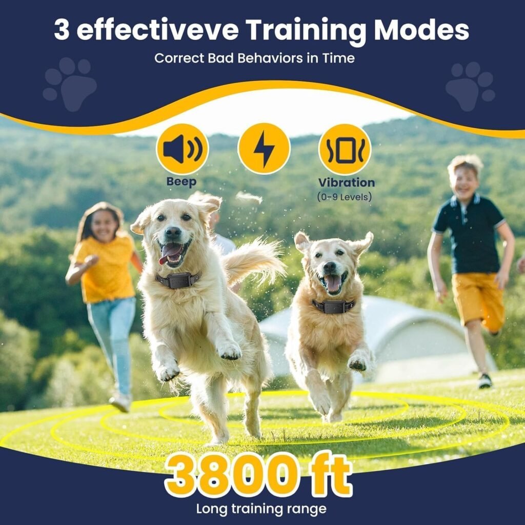 Wireless Dog Fence, Electric Fence for Dogs, Training Collar with Remote System 185 Days Standby Time, Waterproof  Flash Light Portable Dog Perimeter Collar with 3 Training Mode for 2 Dogs