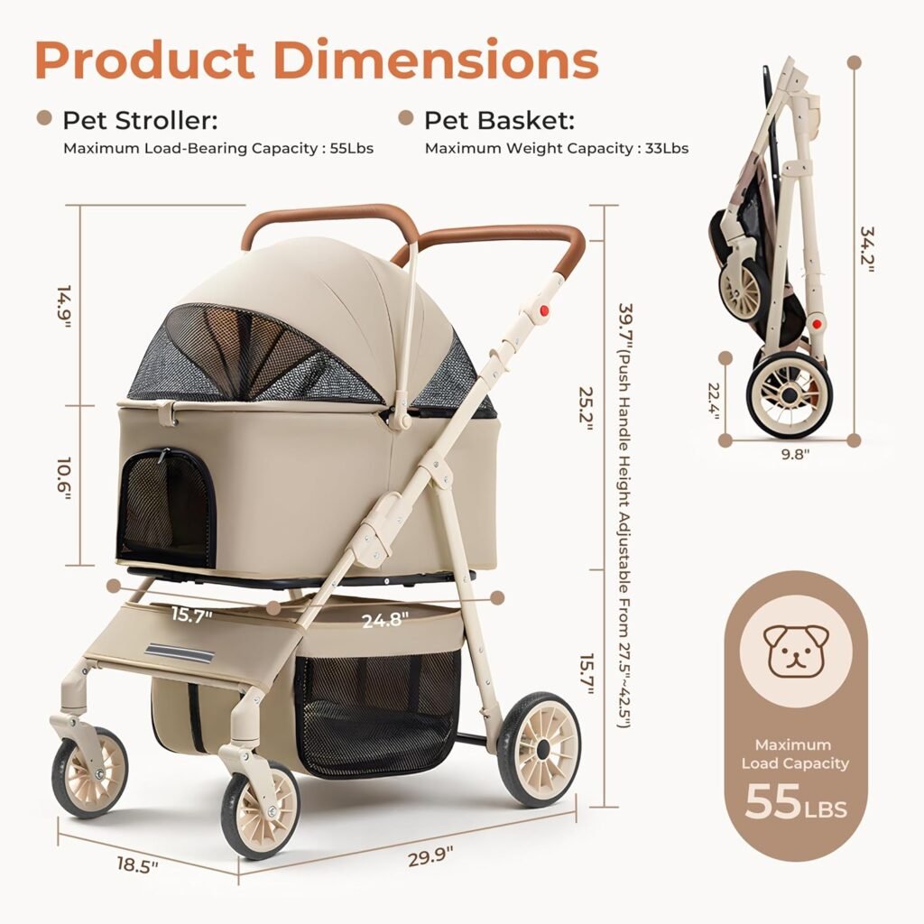 Dog Cat Stroller for Small Medium Pets up to lbs, Foldable Pet Stroller with Detachable Carrier, Swivel Wheels, Adjustable Handle Canopy Dog Cat Stroller for Small Medium Pets up to lbs, Foldable Pet Stroller with Detachable Carrier, Swivel Wheels, Adjustable Handle Canopy