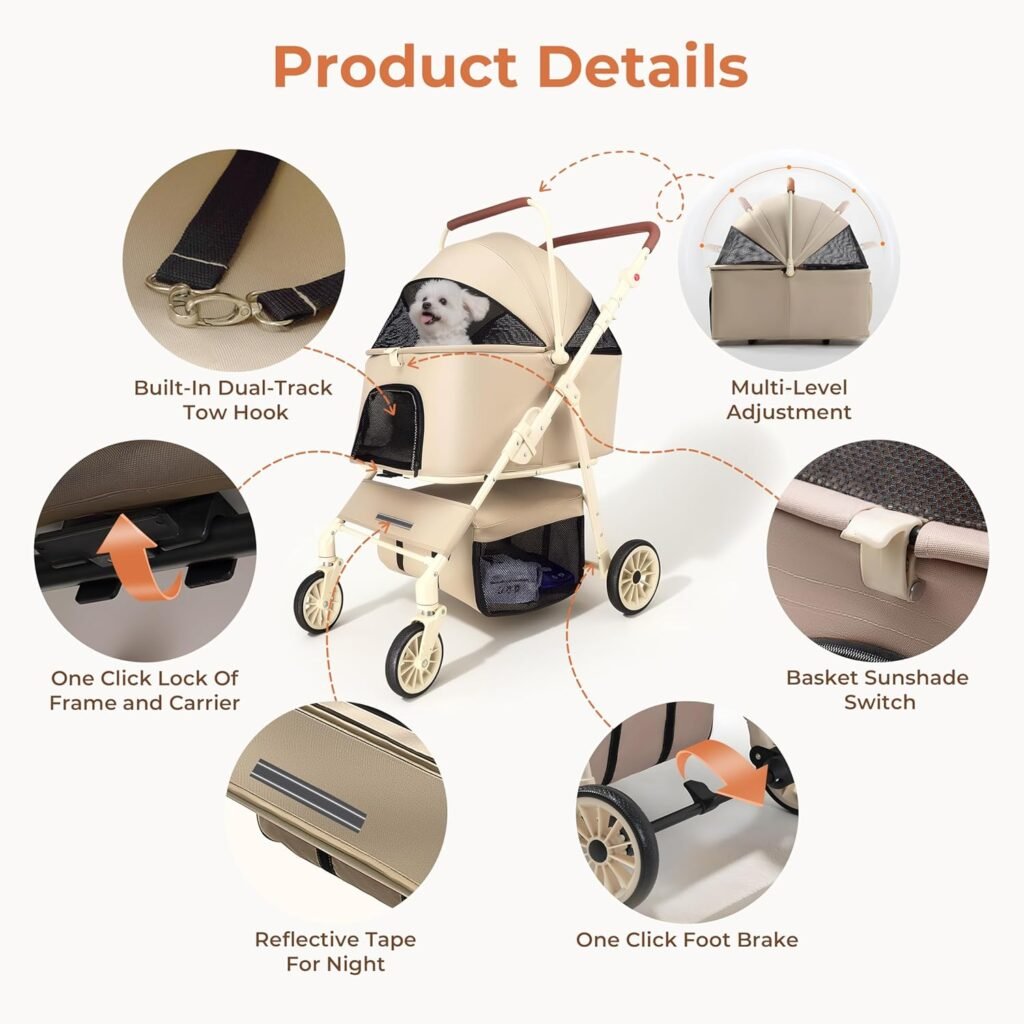 Dog Cat Stroller for Small Medium Pets up to lbs, Foldable Pet Stroller with Detachable Carrier, Swivel Wheels, Adjustable Handle Canopy Dog Cat Stroller for Small Medium Pets up to lbs, Foldable Pet Stroller with Detachable Carrier, Swivel Wheels, Adjustable Handle Canopy