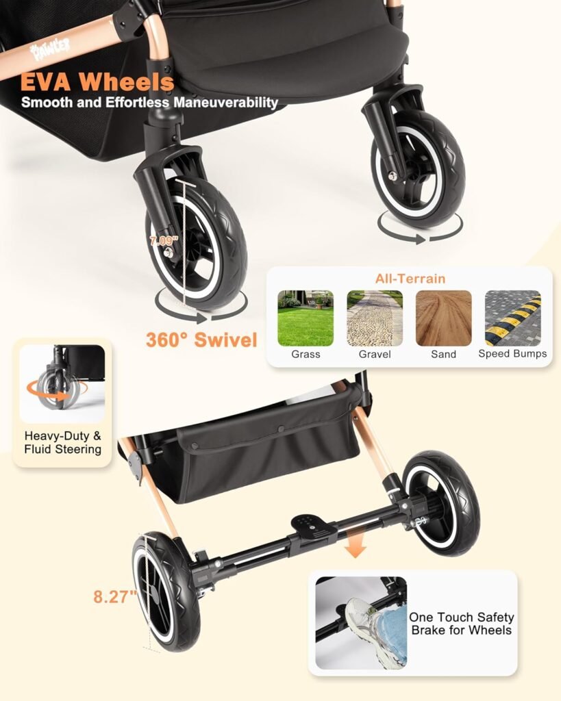 Dog Stroller for Medium Dogs Up to Lbs, Cats Stroller for Cats, in Pet Stroller with Bag Holder for Leashes, 3-Roll Poop Bags, 600D Waterproof Oxford Fiber, Adjustable Handle (Black)