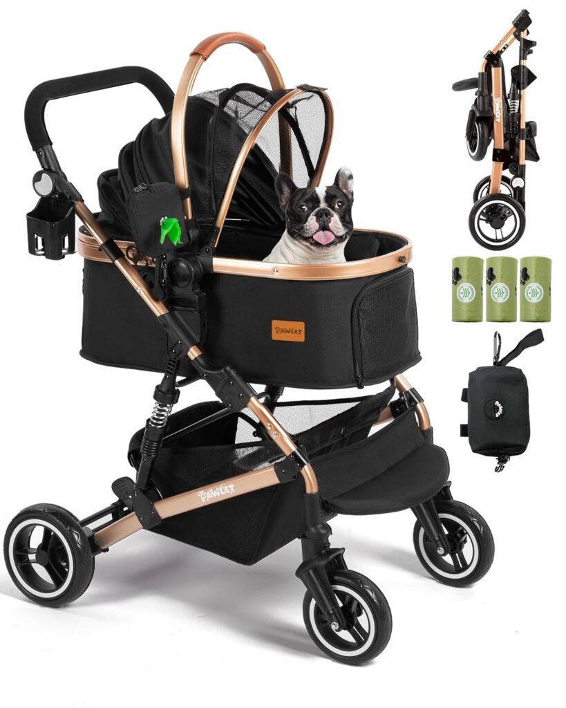 Dog Stroller for Medium Dogs Up to Lbs, Cats Stroller for Cats, in Pet Stroller with Bag Holder for Leashes, 3-Roll Poop Bags, 600D Waterproof Oxford Fiber, Adjustable Handle (Black)