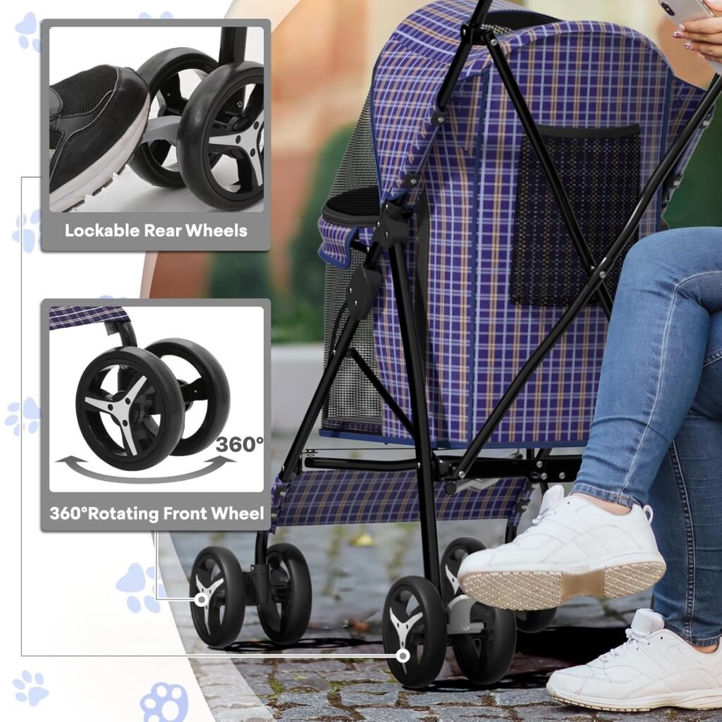 Dog Stroller for Small Dogs lbs -22lbs Puppy Stroller Medium Dog Wagon Small Pet Stroller for Cats, Cat Strollers for Cats, Rear Storage, Plaid