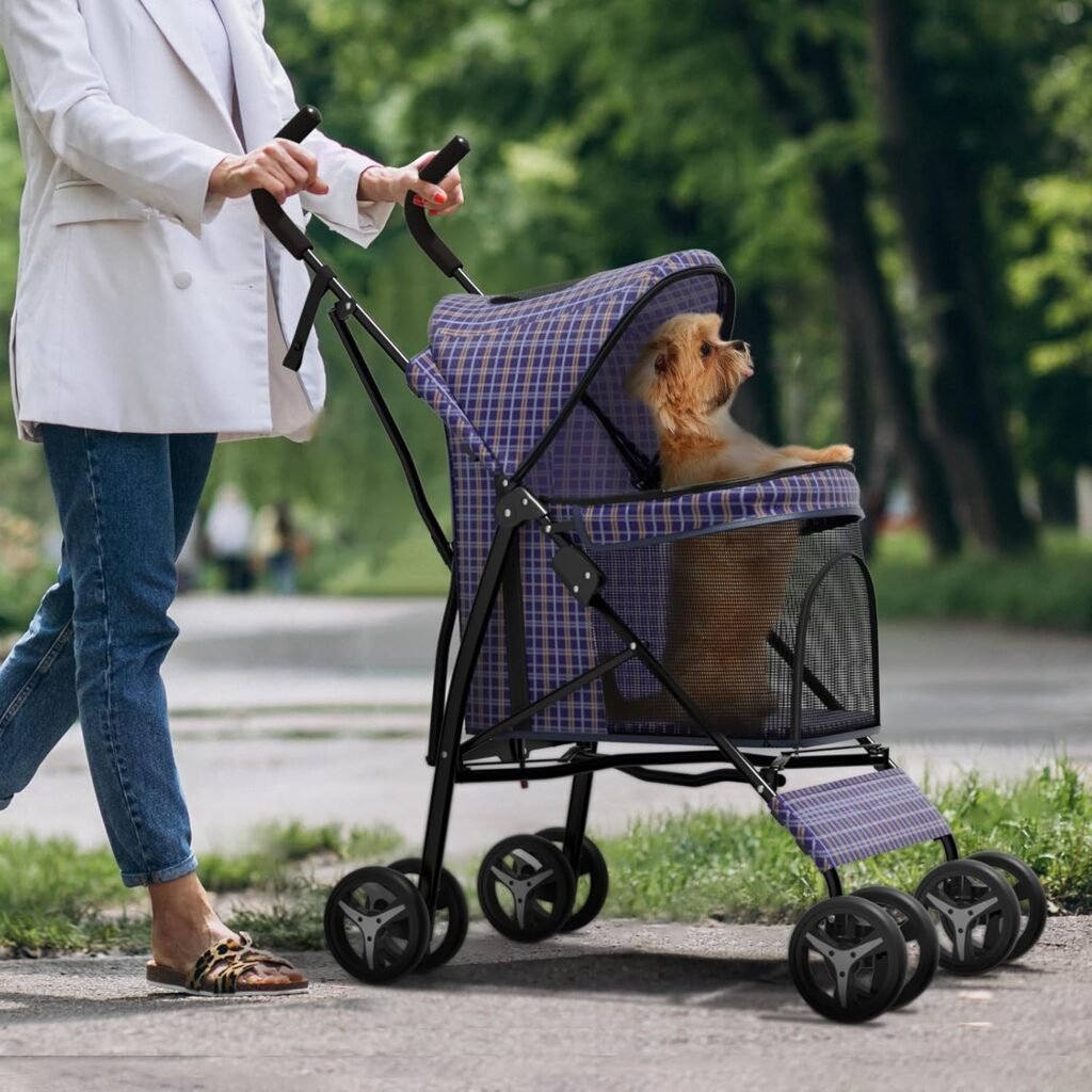 Dog Stroller for Small Dogs lbs -22lbs Puppy Stroller Medium Dog Wagon Small Pet Stroller for Cats, Cat Strollers for Cats, Rear Storage, Plaid