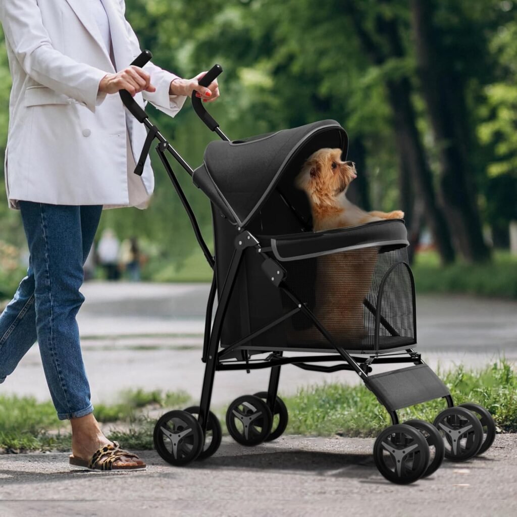 Dog Stroller for Small Dogs lbs -22lbs Puppy Stroller Medium Dog Wagon Small Pet Stroller for Cats, Cat Strollers for Cats, Rear Storage, Plaid