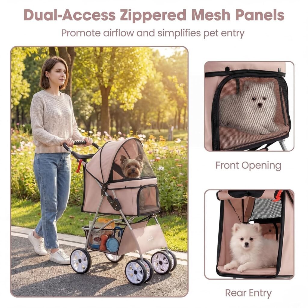 Giantex Foldable Pet Stroller for Small Dogs Cats, Lightweight Dog Stroller with Lockable Wheels, One-Hand Quick Fold, Adjustable Canopy, Safety Leash Storage Basket, Pet Travel Stroller, Beige Giantex Foldable Pet Stroller for Small Dogs Cats, Lightweight Dog Stroller with Lockable Wheels, One-Hand Quick Fold, Adjustable Canopy, Safety Leash Storage Basket, Pet Travel Stroller, Beige