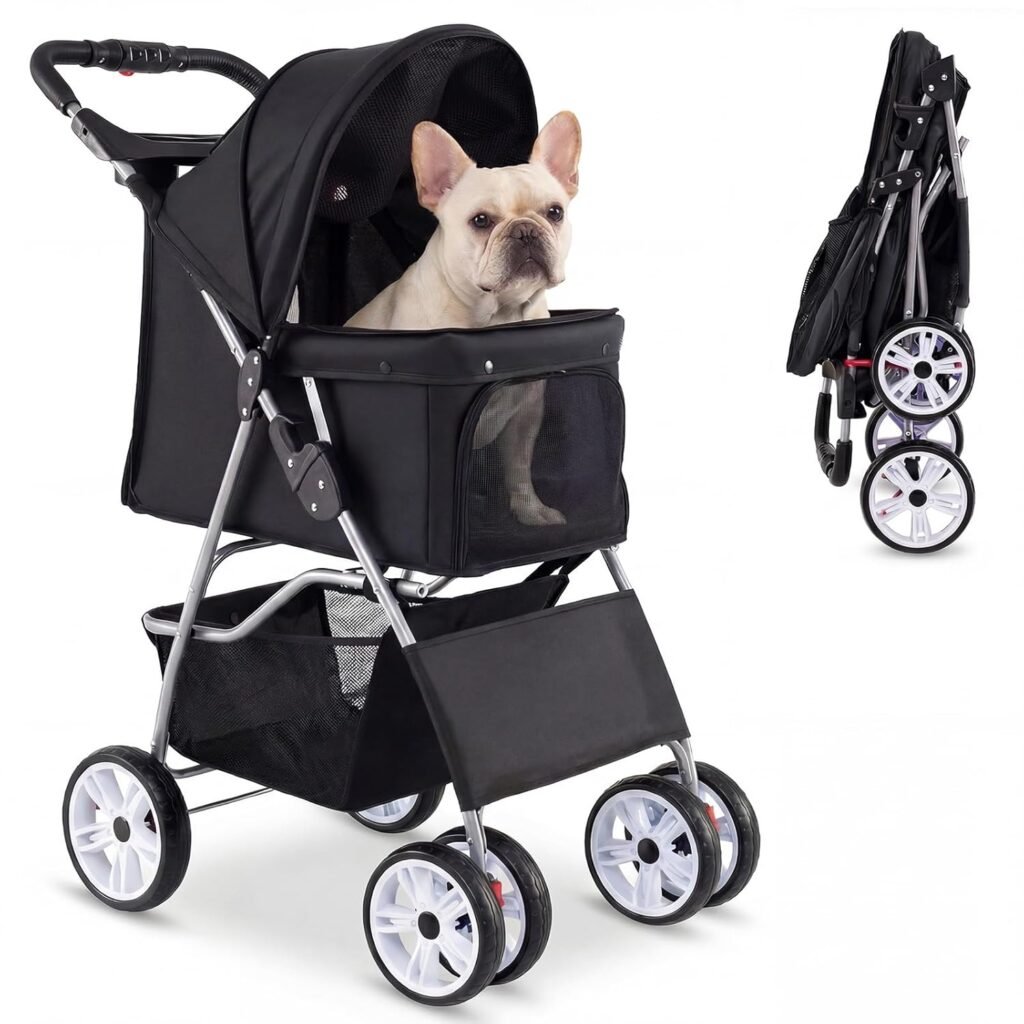 Giantex Foldable Pet Stroller for Small Dogs Cats, Lightweight Dog Stroller with Lockable Wheels, One-Hand Quick Fold, Adjustable Canopy, Safety Leash Storage Basket, Pet Travel Stroller, Beige Giantex Foldable Pet Stroller for Small Dogs Cats, Lightweight Dog Stroller with Lockable Wheels, One-Hand Quick Fold, Adjustable Canopy, Safety Leash Storage Basket, Pet Travel Stroller, Beige