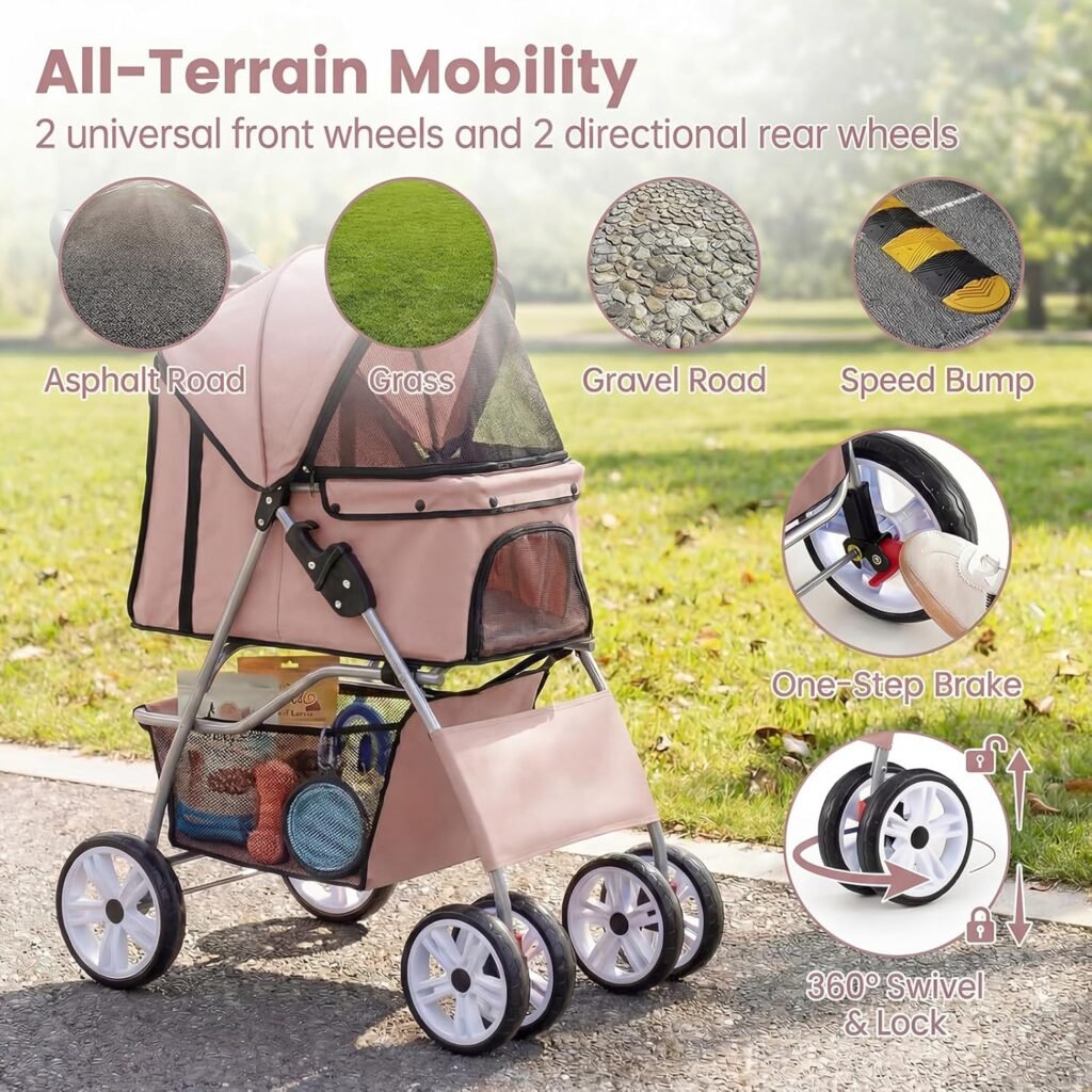 Giantex Foldable Pet Stroller for Small Dogs Cats, Lightweight Dog Stroller with Lockable Wheels, One-Hand Quick Fold, Adjustable Canopy, Safety Leash Storage Basket, Pet Travel Stroller, Beige Giantex Foldable Pet Stroller for Small Dogs Cats, Lightweight Dog Stroller with Lockable Wheels, One-Hand Quick Fold, Adjustable Canopy, Safety Leash Storage Basket, Pet Travel Stroller, Beige