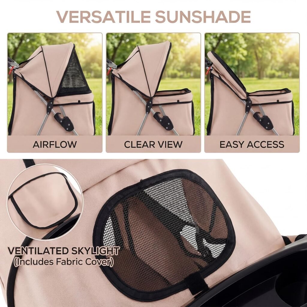 Giantex Foldable Pet Stroller for Small Dogs Cats, Lightweight Dog Stroller with Lockable Wheels, One-Hand Quick Fold, Adjustable Canopy, Safety Leash Storage Basket, Pet Travel Stroller, Beige Giantex Foldable Pet Stroller for Small Dogs Cats, Lightweight Dog Stroller with Lockable Wheels, One-Hand Quick Fold, Adjustable Canopy, Safety Leash Storage Basket, Pet Travel Stroller, Beige
