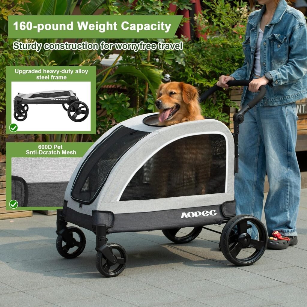 Large Dog Stroller - Dual Entry Safety Folding Pet Stroller with Adjustable Handle, All-Terrain 4-Wheel, lbs Weight Capacity for Travel Outdoor Adventures - Gray Large Dog Stroller - Dual Entry Safety Folding Pet Stroller with Adjustable Handle, All-Terrain 4-Wheel, lbs Weight Capacity for Travel Outdoor Adventures - Gray