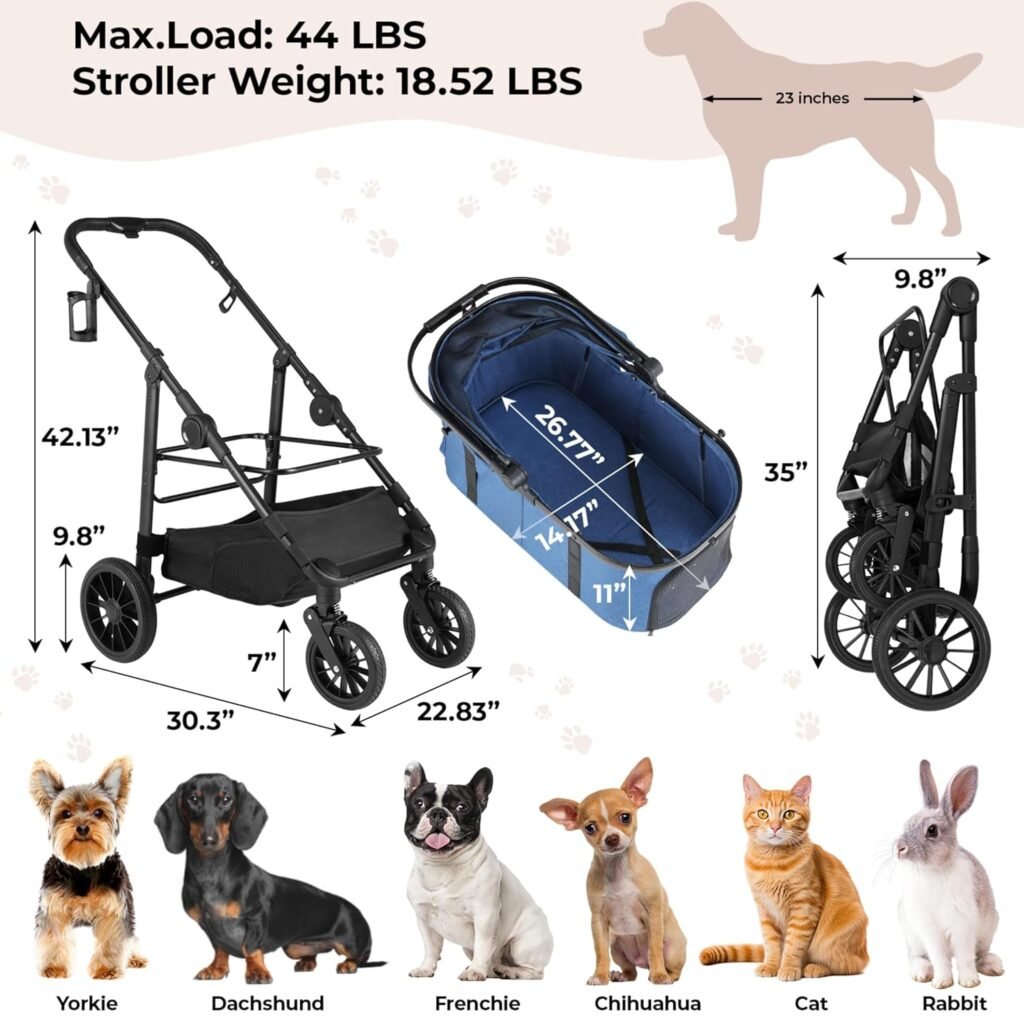 MAMIZO Pet Stroller for Medium Dogs Cats Up to lbs, All-Terrain 3-in-1 Dog Stroller with Detachable Carrier, Rubber Wheels, One-Click Folding, Storage Basket Cup Holder, for Senior Dogs Cats MAMIZO Pet Stroller for Medium Dogs Cats Up to lbs, All-Terrain 3-in-1 Dog Stroller with Detachable Carrier, Rubber Wheels, One-Click Folding, Storage Basket Cup Holder, for Senior Dogs Cats