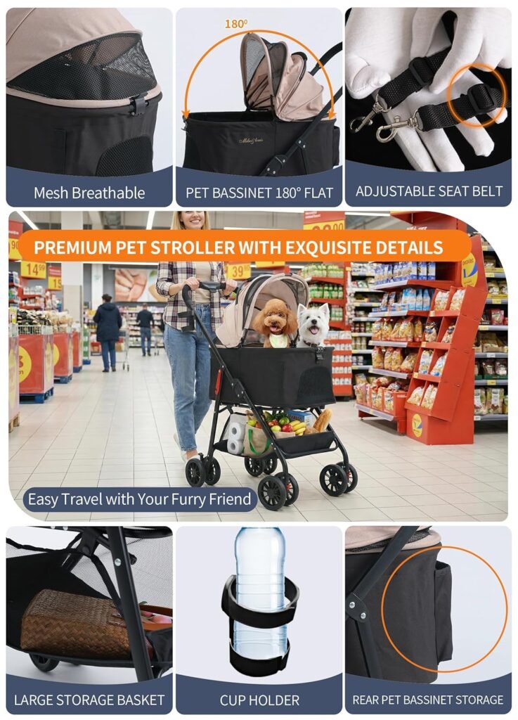 MILALOUIS Dog Stroller, Pet Cradle for Medium Dog, Lightweight Foldable Dog Stroller for Multiple Small Pets Durable PU 4-Wheel Dog Strollers, Pet Stroller for Dogs Cats up to 25Lbs MILALOUIS Dog Stroller, Pet Cradle for Medium Dog, Lightweight Foldable Dog Stroller for Multiple Small Pets Durable PU 4-Wheel Dog Strollers, Pet Stroller for Dogs Cats up to 25Lbs
