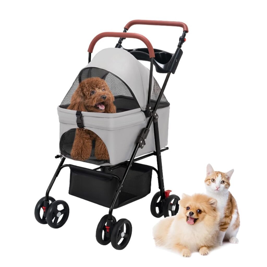 Pet Stroller for Medium Small Dogs/Cats - Wheels Foldable Dog Stroller with Storage Basket,Dog/Cat Carrier,Adjustable Handle,Folding Puppy Carrier Suitable for Traveling with Cats and Dogs (Black)