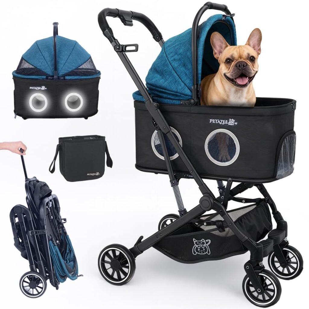 Pet Stroller for Small  Medium Dogs and Cats Up to lbs, 3-in-1 Lightweight Dog Stroller with Detachable Carrier, 360° Mesh Windows, One-Click Fold, Storage Bag  Basket, Cup Holder, All-Terrain