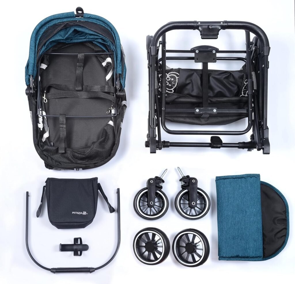Pet Stroller for Small  Medium Dogs and Cats Up to lbs, 3-in-1 Lightweight Dog Stroller with Detachable Carrier, 360° Mesh Windows, One-Click Fold, Storage Bag  Basket, Cup Holder, All-Terrain
